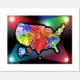 US Map Lights Posters and Art